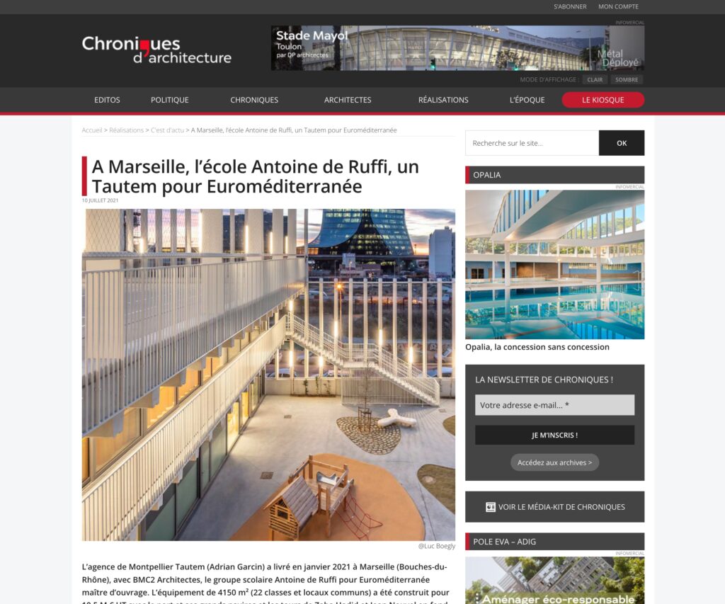 Chronique d&rsquo;Architecture – A Marseille, l’école Antoine de Ruffi, un Tautem pour Euroméditerranée